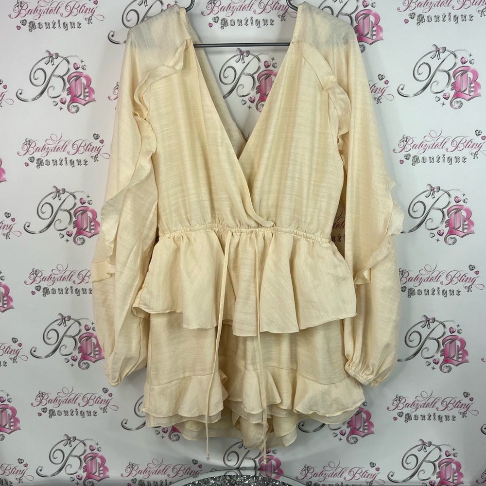 Fashion Nova dress romper ruffles frilly white Cream Ruffled Blouse